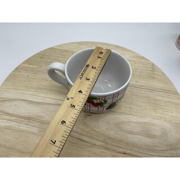 Ceramic Soup Mug Oversized Coffee Cup Fruit Pattern Red Plaid Handle Bowl VTG - Picture 4 of 5